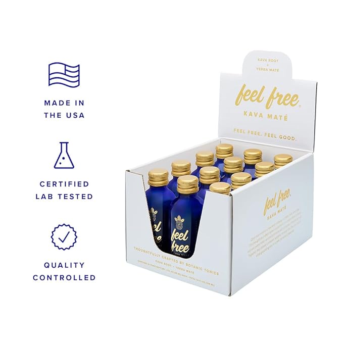 Botanic Tonics feel free Kava Mate - Natural Energy with Kava Root and Yerba Mate - Mood Boost & Sustained Energy - Improved Flavor - Pack of 12 (24 Servings) BotanicTonicsfeelfree
