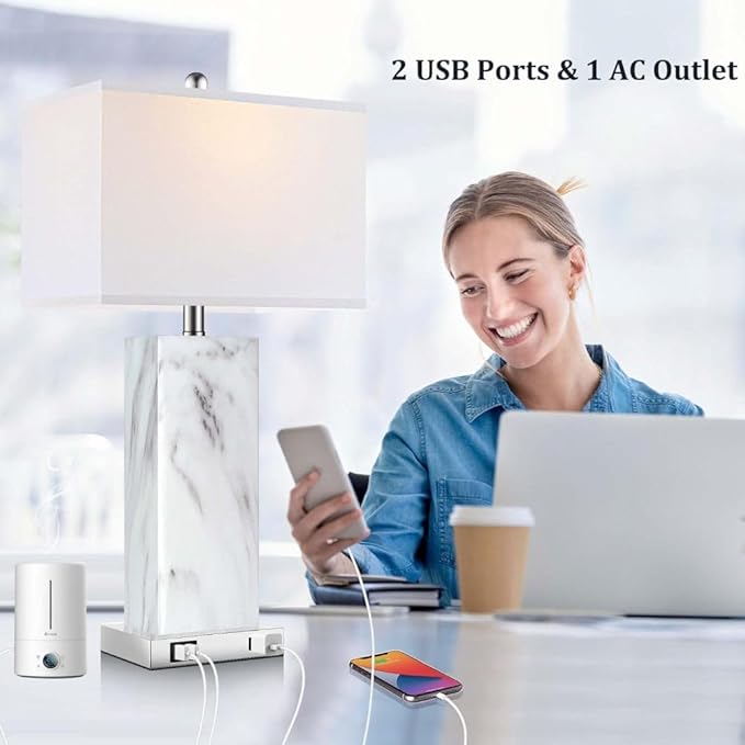 Desk Nightstand Table Lamp Set of 2, Night Stand Light Side Lamp, 3-Way Dimmable Bedside Nightstand Lamps with USB Ports - Bloomnest