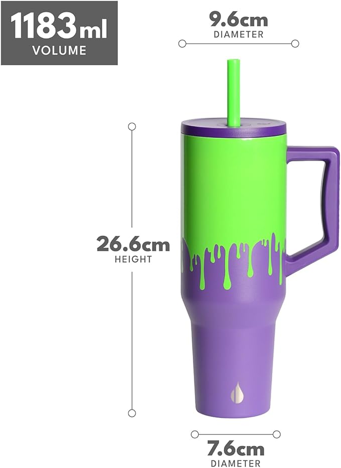 Elemental 40 oz Tumbler with Handle and Straw - Spill Proof Insulated Stainless Steel Commuter for Hot and Cold Beverages - Travel Coffee Mug with 2 Straws & Spill Proof Lid - 40oz - Poison Drip - Bloomnest