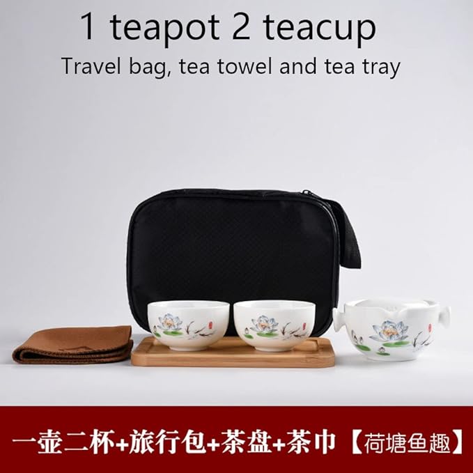 Convenient Teapot Cup Porcelain Teacup White Glazed Travel tea set (Colorful lotus set) - Bloomnest