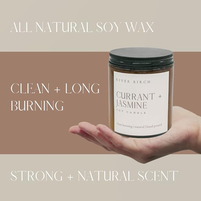 River Birch Candles Currant + Jasmine Scented Candle | Premium, All-Natural, Non-Toxic, Soy Candles | 8.5oz 40 Hr Burn Time | Cozy Relaxing Gifts for Home - Bloomnest