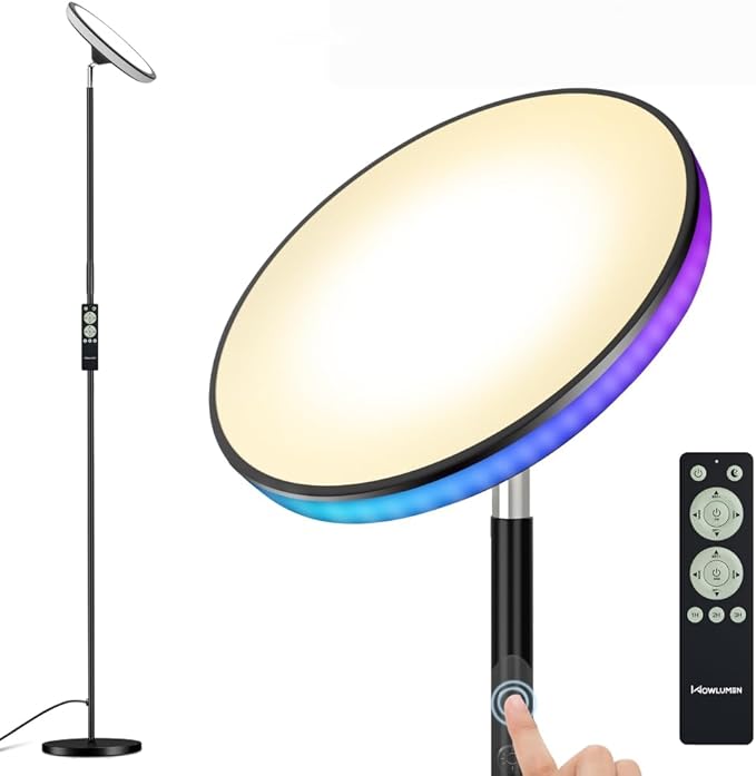 UFO Floor Lamp 71in, Upgraded 42W 3700LM LED Torchiere Floor Lamps for Living Room, Modern Tall Bright Standing Light with Remote, Dimmable Sky Light,1/2/3H Timer for Bedroom,Office(Black) - Bloomnest