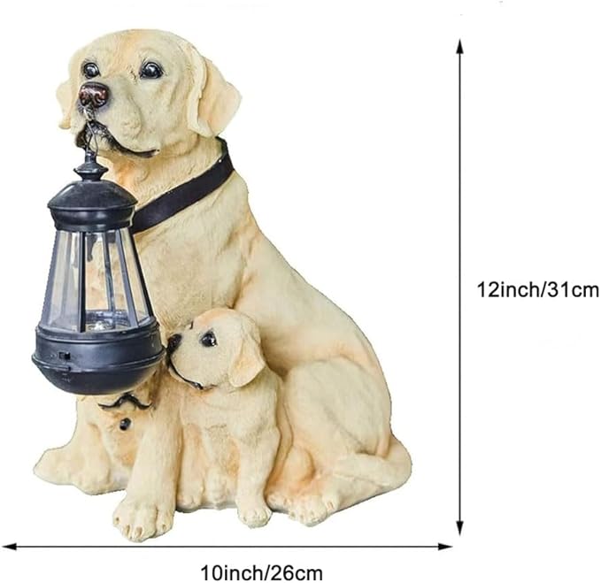 Dog Statues Outdoor with Solar Lights Lantern, Resin Dog Figurines Decorations for Yard and Lawn, Housewarming Gift for Garden Home - Bloomnest