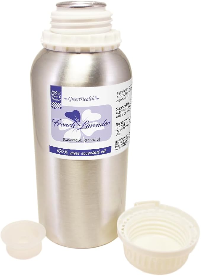 GreenHealth French Lavender Essential Oil – 16 fl oz (473 ml) – 100% Pure & Uncut – Aluminum Bottle w/Plug Cap – French Lavender Oil for Diffusers, Aromatherapy, Candles, Soaps & DIY - Bloomnest
