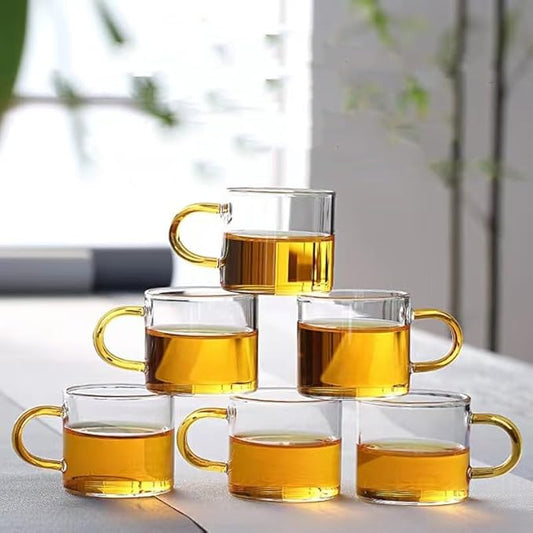 Mozeo Glass Semi-automatic Tea Set Wooden Glass Tea Set Water Diversion Rotating Cover Bowl Lazy Tea Maker Teapot Kungfu Fu teacup (6pcs Tea Cups)
