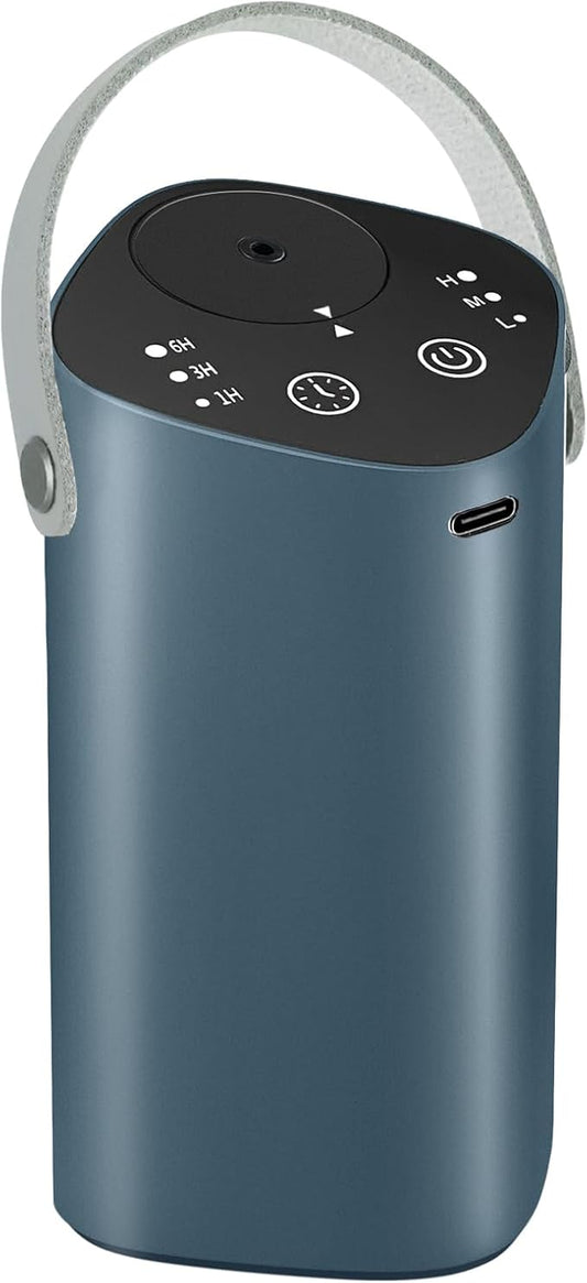 Waterless Essential Oil Diffuser for Car & Home, Aromatherapy Diffuser with 4 Timer (1/3/6/Off), 3 Mist Mode, Battery Operated, Air Scent Diffuser for Bathroom Office, Small Aroma Diffuser Greyblue - Bloomnest