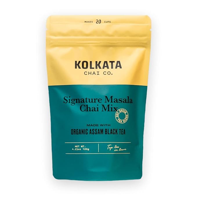 Kolkata Chai Signature Masala Chai mix, 100% Organic Black Tea, Makes 20 cups, Premium loose leaf tea and spice blend, All Natural, 4.23 oz - Bloomnest