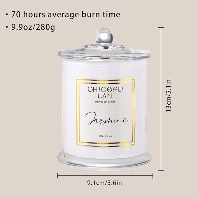 Chloefu LAN Jasmine Candle, Mothers Day Gifts Candles for Women, Scented Candles for Home Decor, Luxury White Natural Soy Candle, Wedding, Bachelorette & Bridal Shower Gift for Bride, 70 Hours 10 oz - Bloomnest