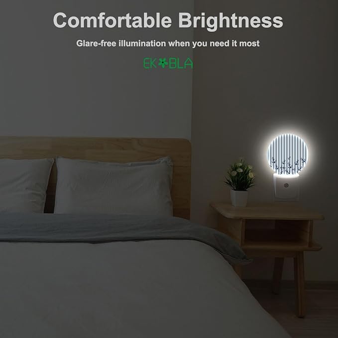 EKOBLA Watercolor Anchor LED Night Light Blue and White Stripes Nautical Coastal Dusk to Dawn Plug-in Nightlights Auto Sensor for Home Indoor Bathroom Hallway Kitchen - Bloomnest