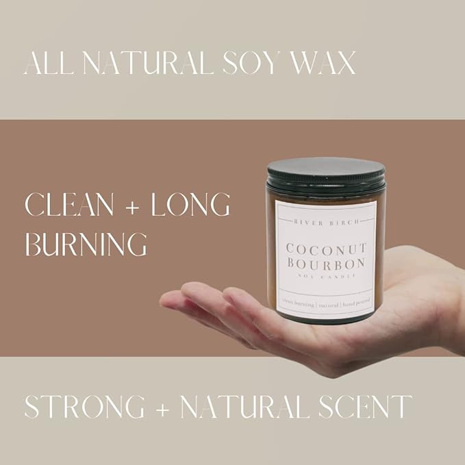 River Birch Candles Coconut Bourbon Scented Candle | Premium, All-Natural, Non-Toxic, Soy Amber Jar Candles | 8.5oz 40 Hr Burn Time | Cozy Relaxing Gifts for Home - Bloomnest