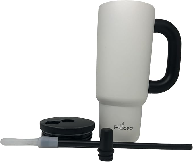 2 Pack 24oz Tumbler with Handle and Straw | Insulated Stainless Steel Travel Mug, Leakproof Lid Double-Wall Vacuum Cup for Hot & Cold Beverages - Fits Cup Holder, for Coffee, Tea, Water, White & Black - Bloomnest