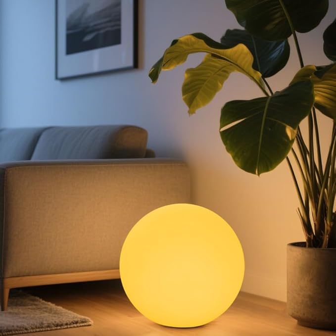 14-in LED Ball Light, Rechargeable Outdoor Globes Light Dimmable RGB Color Changing Globe Floor Lamp w/Remote, Modern Versatile LED Globe Orb Lights Waterproof Glowing Orb Lamp for Home Yard Lawn Path - Bloomnest