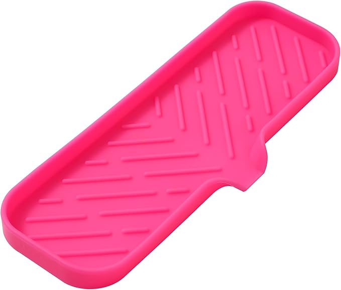 Silicone Bathroom Soap Dishes with Drain Spout-Bathroom and Kitchen Sink Organizer,Sponge Holder,Dish Soap Tray,Perfect for Dispenser,Scrubber,Bottle,Cup on Sink or Counter-Rose 12"×4" - Bloomnest