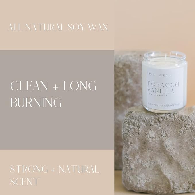 River Birch Candles Tobacco Vanilla Scented Candle | Premium, All-Natural, Non-Toxic, Soy Candles | 8.5oz 40 Hr Burn Time | Cozy Relaxing Gifts for Home - Bloomnest