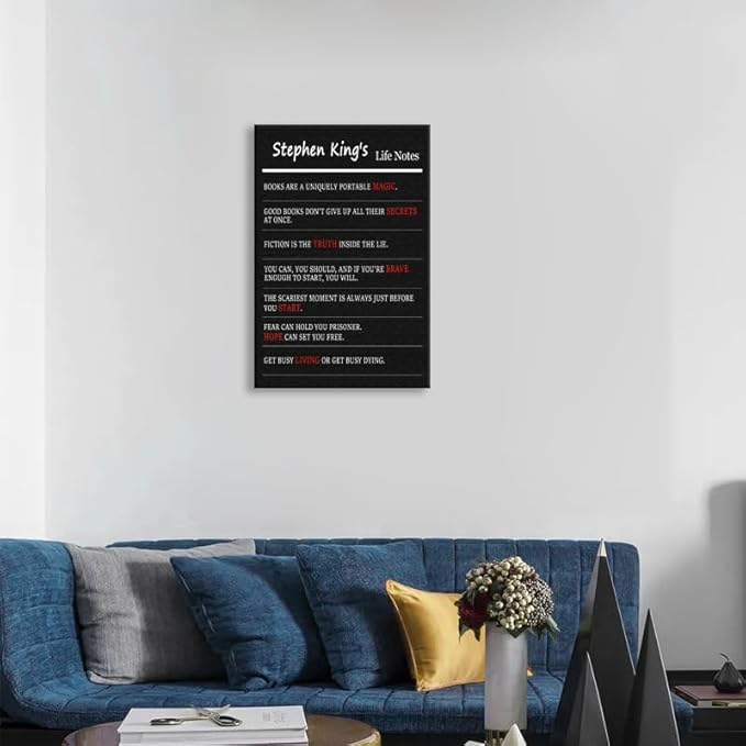 Motivational Posters Stephen King's Life Notes about Book and Life Inspirational Wall Decor for Home Bedroom School Library Bookstore Framed Ready to Hang [24" W X 36" H] - Bloomnest