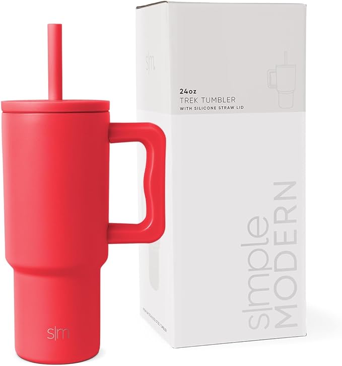 Simple Modern Kids 24 oz Tumbler with Handle and Silicone Straw Lid | Spill Proof and Leak Resistant | Reusable Stainless Steel Bottle | Gift for Kids Boys Girls | Trek Collection | Radiate Red - Bloomnest