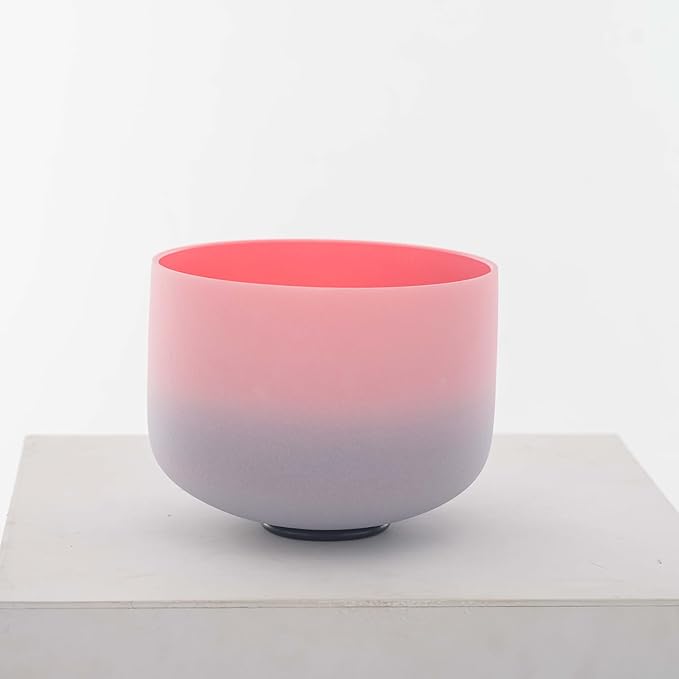 Hye-eun Rainbow Crystal Singing Bowl,F Note Heart Pink-Puprle Color Frosted Quartz Sound Chakra Bowl 8 Inch with Carrying Case,for Yoga Meditation and Sound Healing - Bloomnest