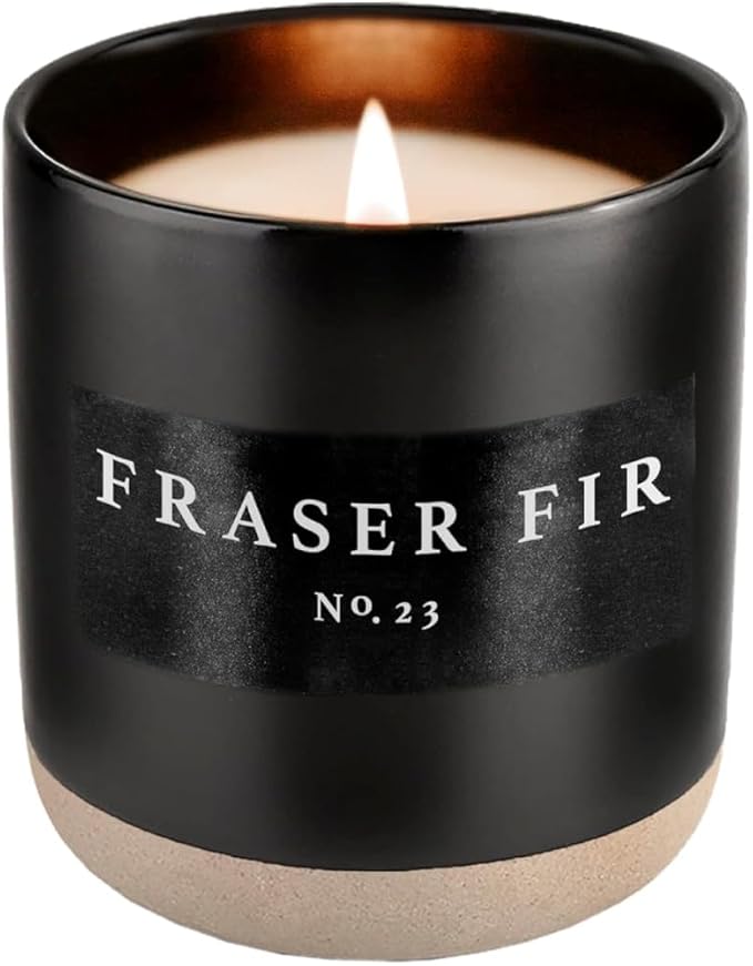 Sweet Water Decor Fraser Fir Soy Candle | Cypress, Evergreen, Cedar, and Fir Balsam Scented Candles for Home | 12oz Black Stoneware Jar, 60+ Hour Burn Time, Made in The USA - Bloomnest