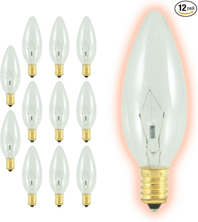 GoodBulb 25 Watt Torpedo Candelabra Light Bulbs B10 Clear Finish E12 Base 2700K Soft White Light Dimmable 25W 175 Lumens Decorative Chandelier Bulbs Incandescent 12 Bulbs Pack - Bloomnest