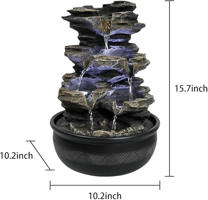 15.7" High Rock Cascading Tabletop Fountain, Zen Meditation Indoor Waterfall Feature with LED Light for Home Office Bedroom Relaxation - Bloomnest