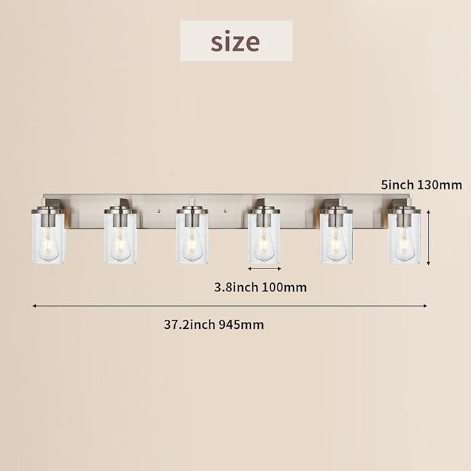 BONLICHT Modern Bathroom Vanity Light Fixtures Brushed Nickel Finished 6-Light with Seeded Glass Bathroom Lighting Industrial Sconces Wall Mount Lamp for Living Room Dining Room Kitchen Entryway - Bloomnest