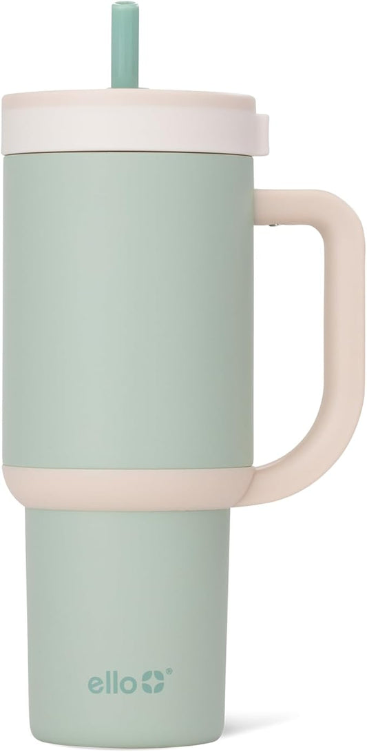 Ello Oasis 24 oz Tumbler with Handle & Retracting Straw | Reusable Insulated Stainless Steel Cup 100% Leakproof, Gifts for Teens Women Men | Keeps cold for 24 Hours, Cup Holder Friendly, Pistachio - Bloomnest