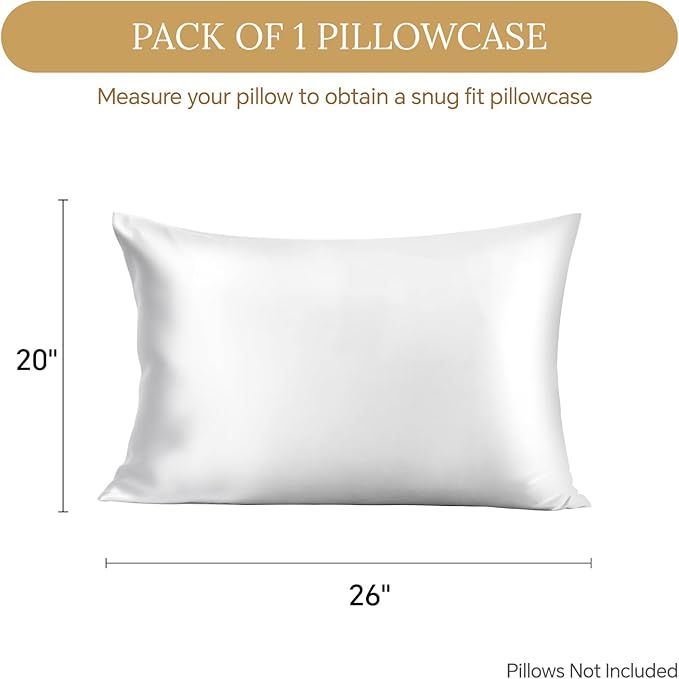 INFIIXSO Mulberry Silk Pillowcase for Hair and Skin, Silk Pillow Cases Standard Size with Hidden Zipper 20x26 Inches, Extraordinary Smooth and Soft Cooling Pillow Cases for Hot Sleepers(White, 1 Pack) - Bloomnest