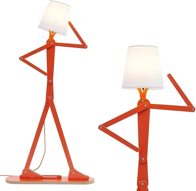 Cool Creative Floor Lamps Wood Tall Decorative Corner Reading Standing Swing Arm Light for Living Room Bedroom Office Farmhouse Kids Gift Idea- with LED Bulb (Oran Orange) - Bloomnest