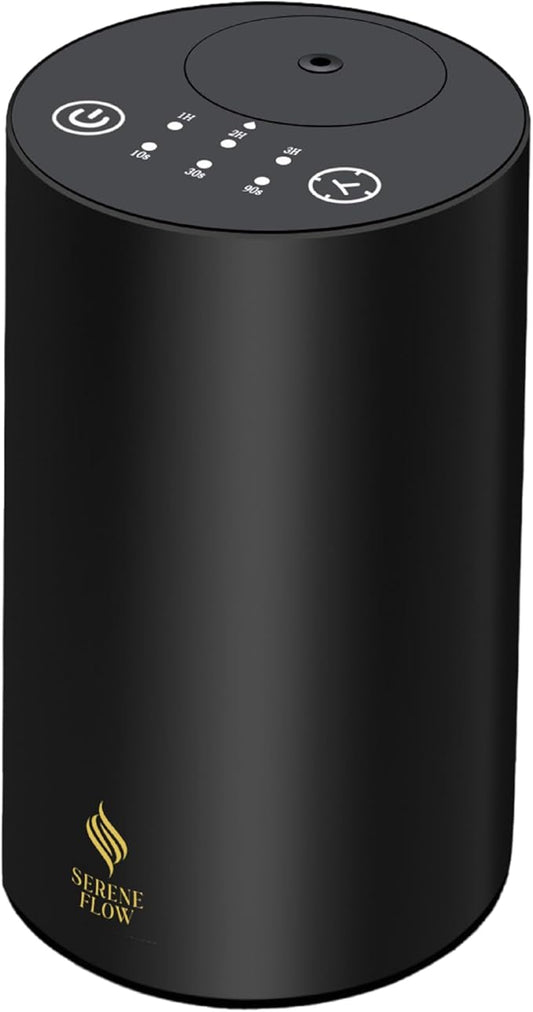 Waterless Essential Oil Diffuser, battery-operated cordless aromatherapy diffuser with timer & 3 mist levels. For car, home, office, yoga studio, nursery, bedrooms, and pet areas. Black aluminum alloy Bloomnest