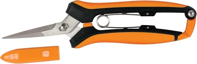 Fiskars Curved Micro-Tip Pruning Snips - 6" Garden Shears with Sheath and SoftGrip Handle - Yard and Garden Tools - Orange/Black - Bloomnest