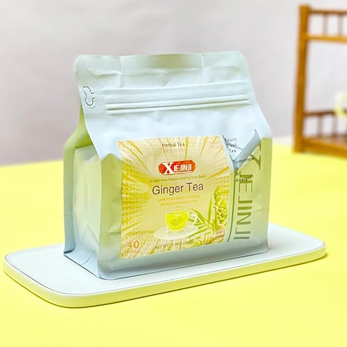 Ginger Tea Bags, 100% Pure Dry Ginger Root, 4.2gx40Count, Re-usable for Brew, Spicy Digestive Ease, Immune System Support Anytime, Eco-Conscious Tea Bags, Resealable Bag - Bloomnest