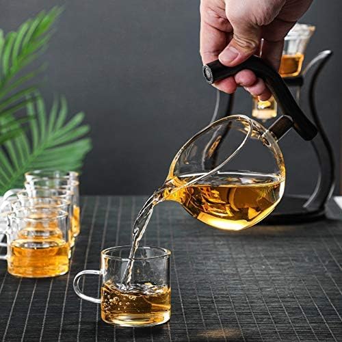 RORA Glass Teapot Set Semi Automatic Drip Rotating with Infuser Lazy Kungfu Tea pot Set (Crystal) - Bloomnest
