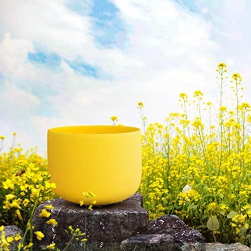 TOPFUND Yellow E Note Crystal Singing Bowl Solar Plexus Chakra 10 inch with Heavy Duty Carrying Case and Suede Mallet