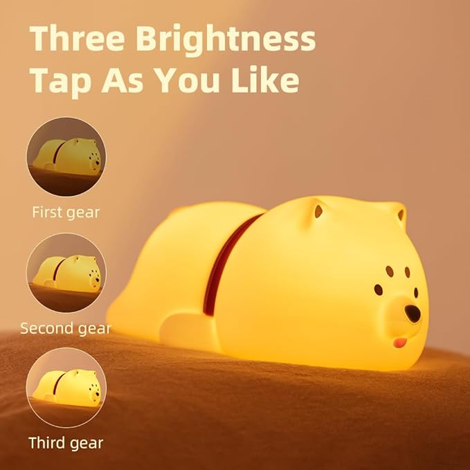 Cute Puppy Night Light for Baby Kids - Rechargeable Touch Control Night Light with 3 Brightness, Warm Light, Timer & Soft Silicone - Nursery Bedroom - Bloomnest