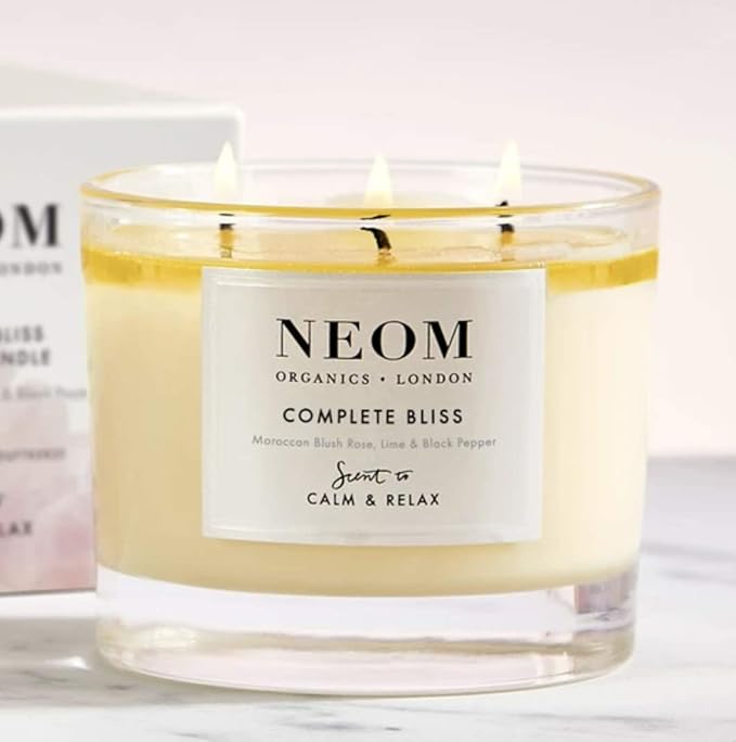 NEOM- Complete Bliss Scented Candle, 3 Wick | Blush Rose, Lime & Black Pepper | Essential Oil Aromatherapy Candle | Scent to De-Stress - Bloomnest