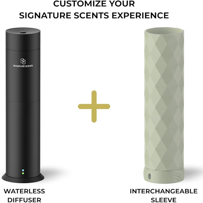 Waterless Essential Oil Hotel Scent Diffuser - Cold Air Diffuser - Covers 1000 sq. ft. - Waterless Diffuser for Home, Office & Hotel (Black + Interchangeable Sleeve) (Black + Light Gray Sleeve) - Bloomnest