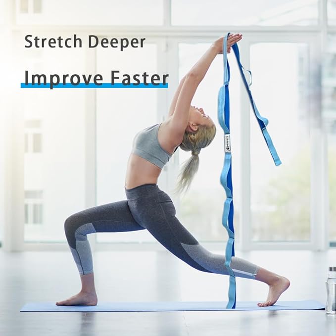 Stretching Strap Yoga Strap with Loops, Stretch Straps for Physical Therapy, Non-Elastic Exercise Strap for Pilates, Dance and Gymnastics with Workout Guide - Bloomnest