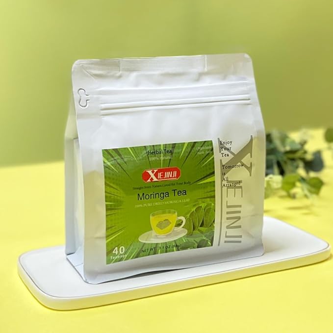 XIEJINJI Moringa Leaf Tea, 40 Tea Bags – Pure Moringa Superfood Infusion for Digestive Comfort & Immune Boost, Nutrient-Dense, Non-GMO, No Additives, Caffeine-Free - Bloomnest