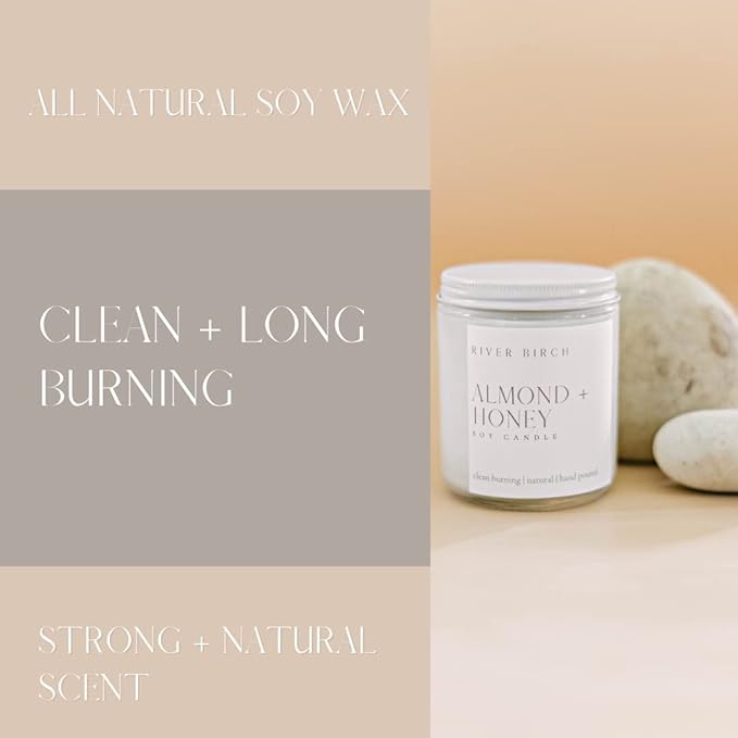 River Birch Candles Almond + Honey Scented Candle | Premium, All-Natural, Non-Toxic, Soy Candles | 8.5oz 40 Hr Burn Time | Cozy Relaxing Gifts for Home - Bloomnest