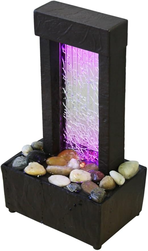 Nature's Mark 10" H Crackled Glass Light Show Tabletop Water Fountain with Natural River Rocks and Color Changing LED Lights (Cordless) - Bloomnest