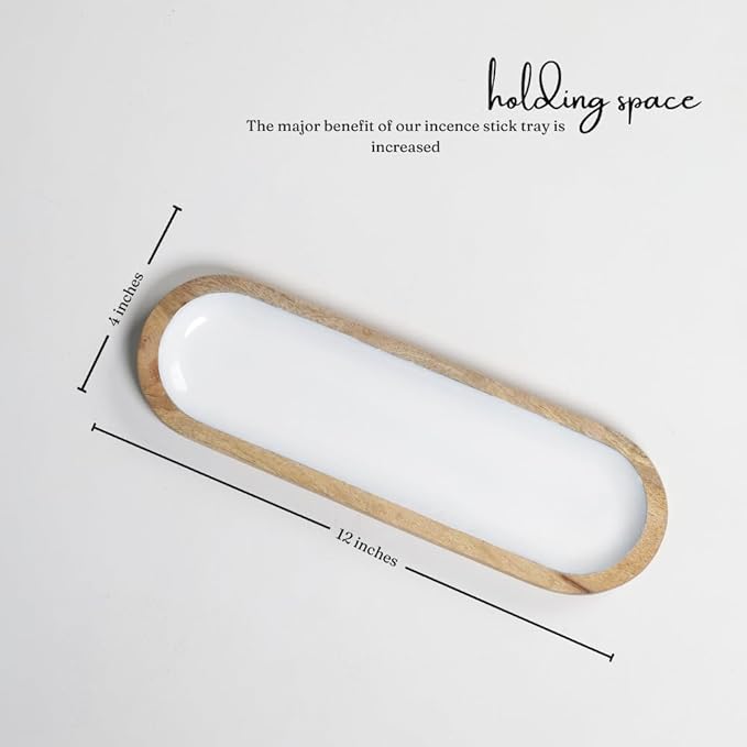 The Art Box Hand Painted Wooden Incense Holder White - 12 inch Long Modern Incense Burner Sticks Ash Catcher for Gifts, Home Decor - Bloomnest