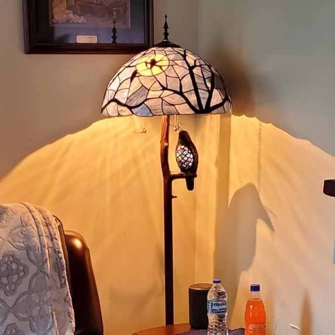 Bieye S10882 Raven Sitting on Bare Tree Tranch Against Full Moon Tiffany Style Stained Glass Lampshade (Dark Blue, 18Wx9.5H)