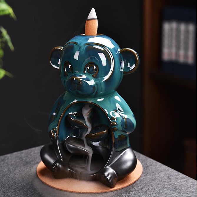 Cute Monkey Animal Waterfall Backflow Incense Holder for Sticks,Ceramic Incense Burner with Mat,Tweezers for Home Aromatherapy Ornament Decor AI017 - Bloomnest
