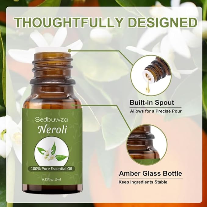 Sedbuwza Neroli Essential Oil, Pure Organic Neroli Fragrance Oil for Diffuser, Humidifier, Soap, Candle, Perfume Sedbuwza