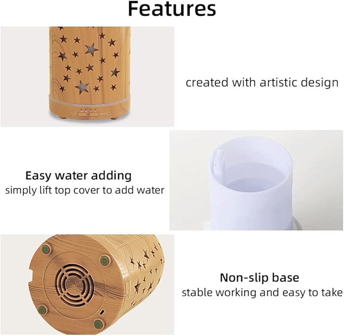 Essential Oil Diffuser,7.1''x3.5'' Diffusers with 3 Aromatherapy Oils Set,Small 200ml Desk Humidifier with 7 LED Colors Night Lights,Waterless Auto-Off for Office Home Decor Gift (Star) - Bloomnest