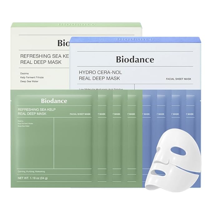 BIODANCE Repair Calming Mask Duo Set: Ceramide Panthenol & Sea Kelp Real Deep Mask, Hydrating, Calming, Soothing Face Mask for Sensitive Skin, Korean Skin Care, Valentines Day Gifts for Her - Bloomnest