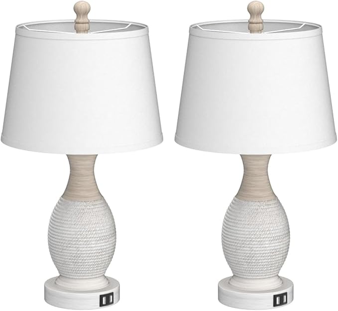 PARTPHONER Table Lamps Set of 2, Bedside Touch Lamp with USB C+A Charging Ports, Side Table Lamp with White Fabric Shade (LED Bulbs Included) - Bloomnest
