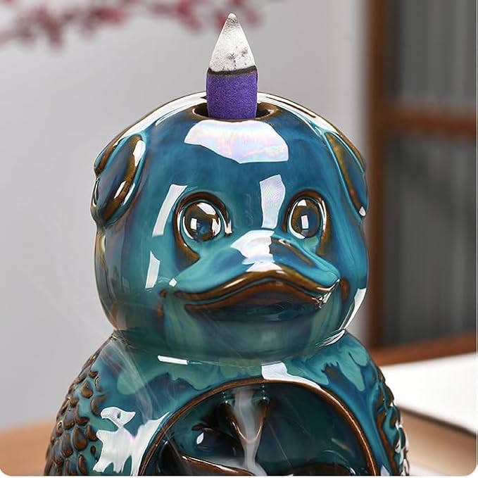 Cute Duck Animal Waterfall Backflow Incense Holder for Sticks,Ceramic Incense Burner with Mat,Tweezers for Home Aromatherapy Ornament Decor AI020 - Bloomnest