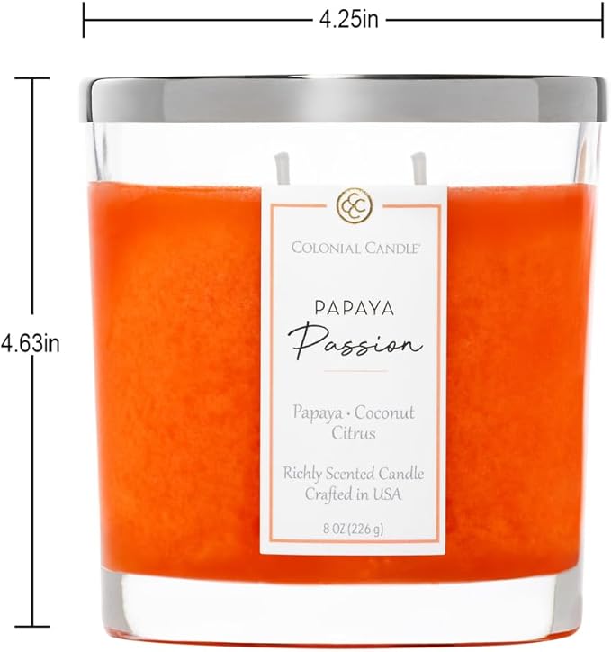 Colonial Candle Papaya Passion Scented Candle Jar, Highly Fragranced Candles for Home Scented, Mottled Wax Candle, 2 Wick, 8 oz - Made in The USA - Bloomnest