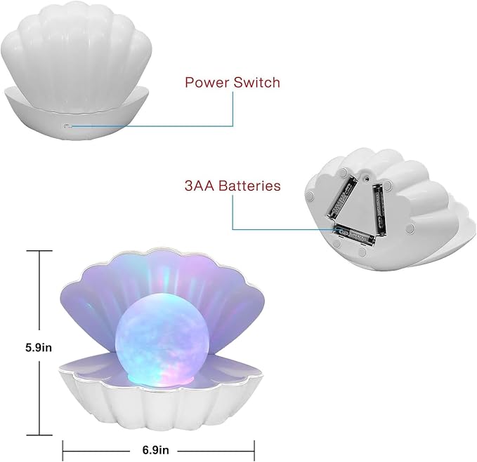 Shell Pearl Beach Themed Night Light, RGB 8 Colors Changing Mood Shell Pearl Lamps, Bedside LED Clamshell Portable Night Lights for Bar (White) - Bloomnest